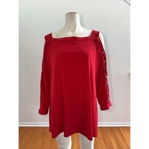 JM Collection Red Off Shoulder Blouse Top NWT‎ Size 3X Grommet Sleeves